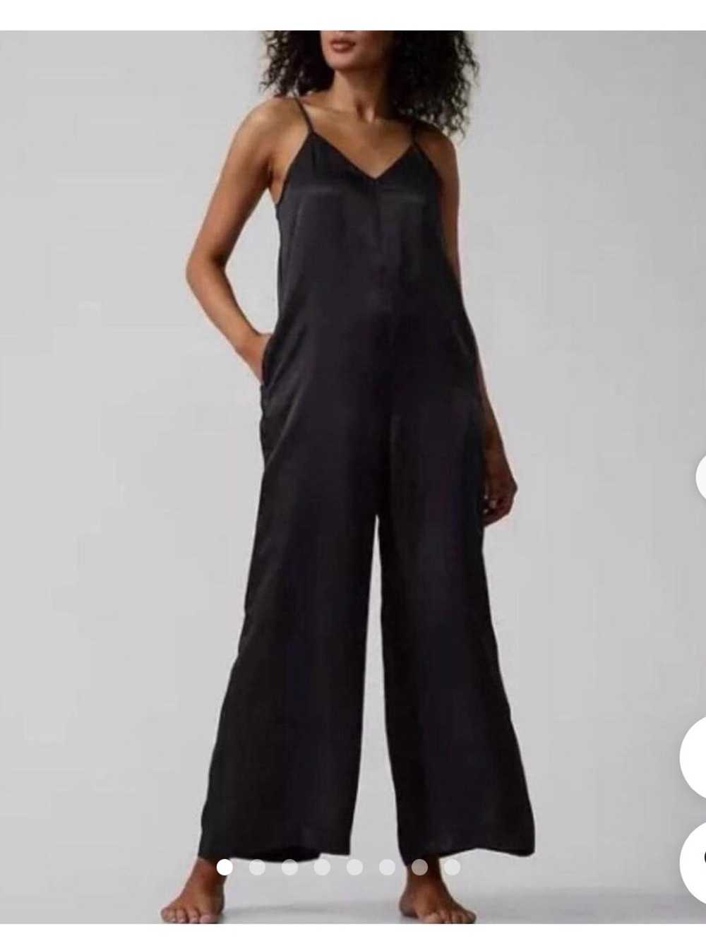 Athleta Black Satin Wide-Leg Spaghetti Strap Jumpsuit